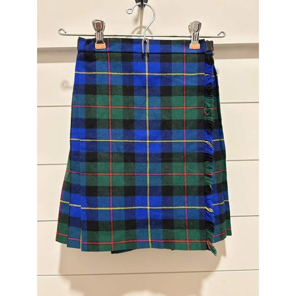Moffat Weavers Scotland Plaid Kilt Skirt Blue Green Tartan Wool Blend Pleated